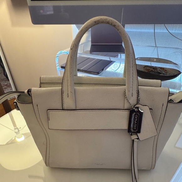 Auth COACH Bleecker Leather Mini Riley Carryall 27923, Birch Leather (white) - Picture 1 of 6